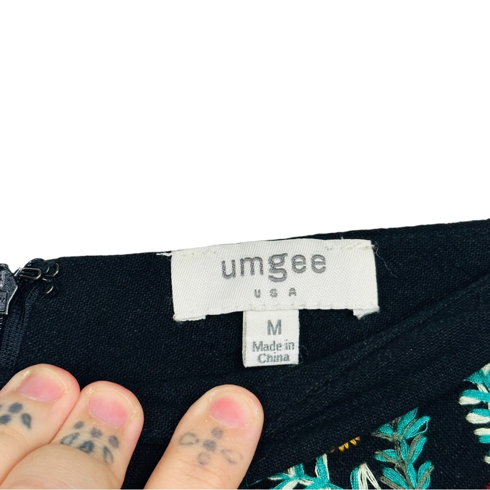 Umgee Floral Embroidered Linen Blend Boho Casual Pencil Mini Skirt Black M - Picture 11 of 13